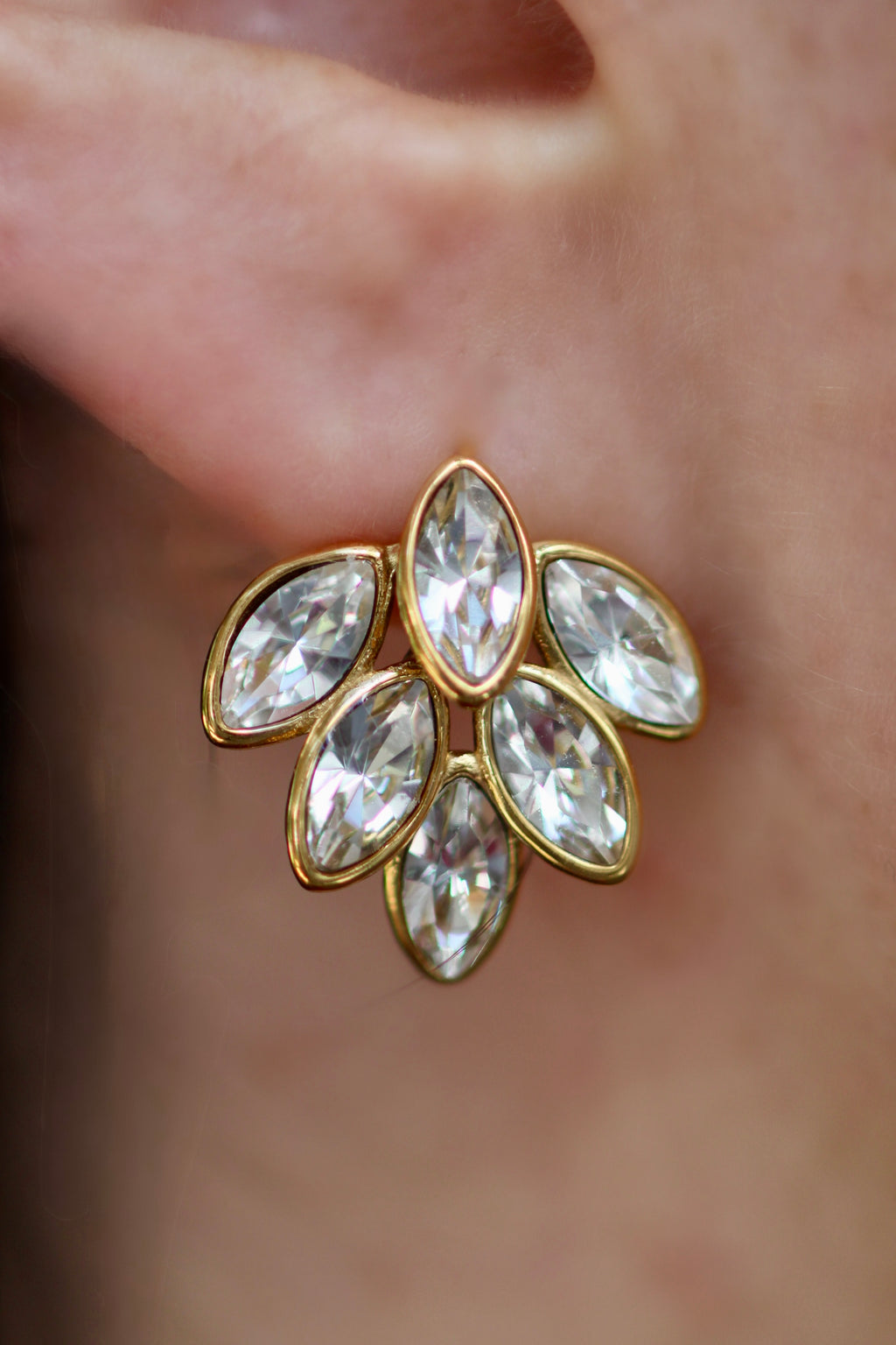 Diamond leaf cluster statement earrings