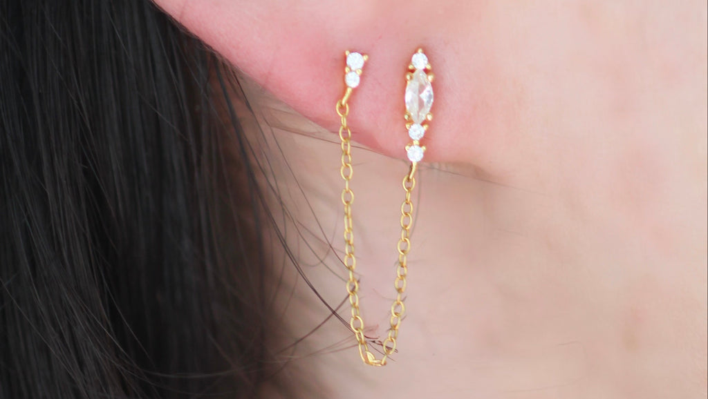 Elongated chain diamond earring (single)