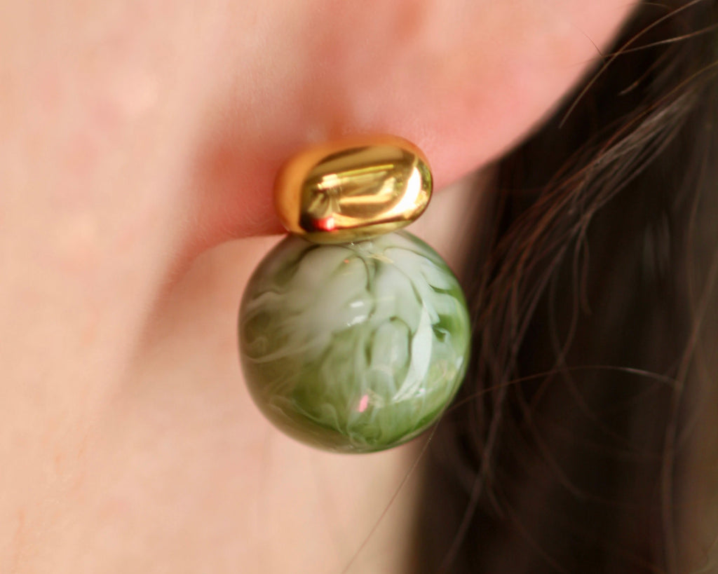 Green marble jade earrings