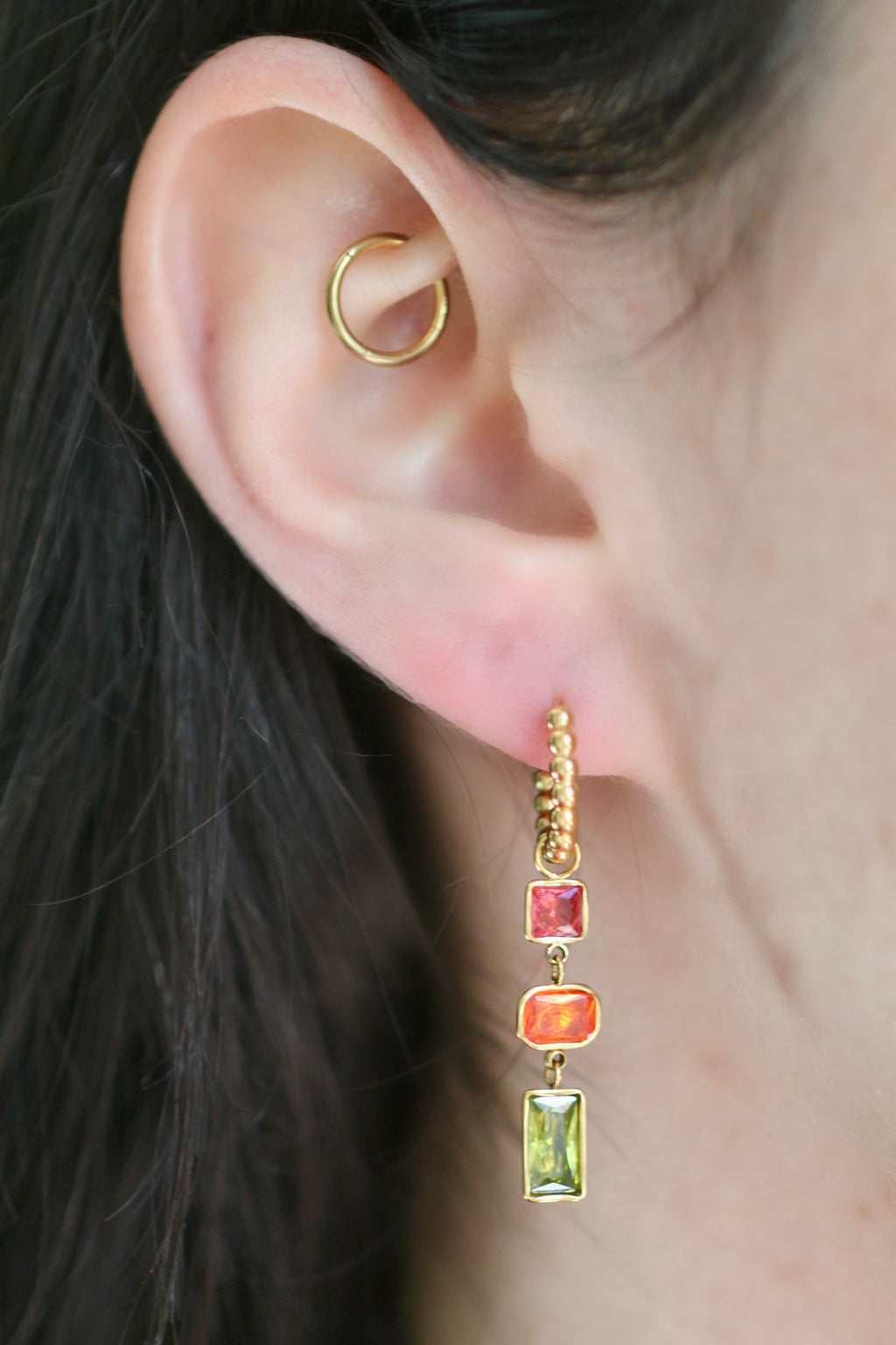 Colourful beaded hoop earrings short