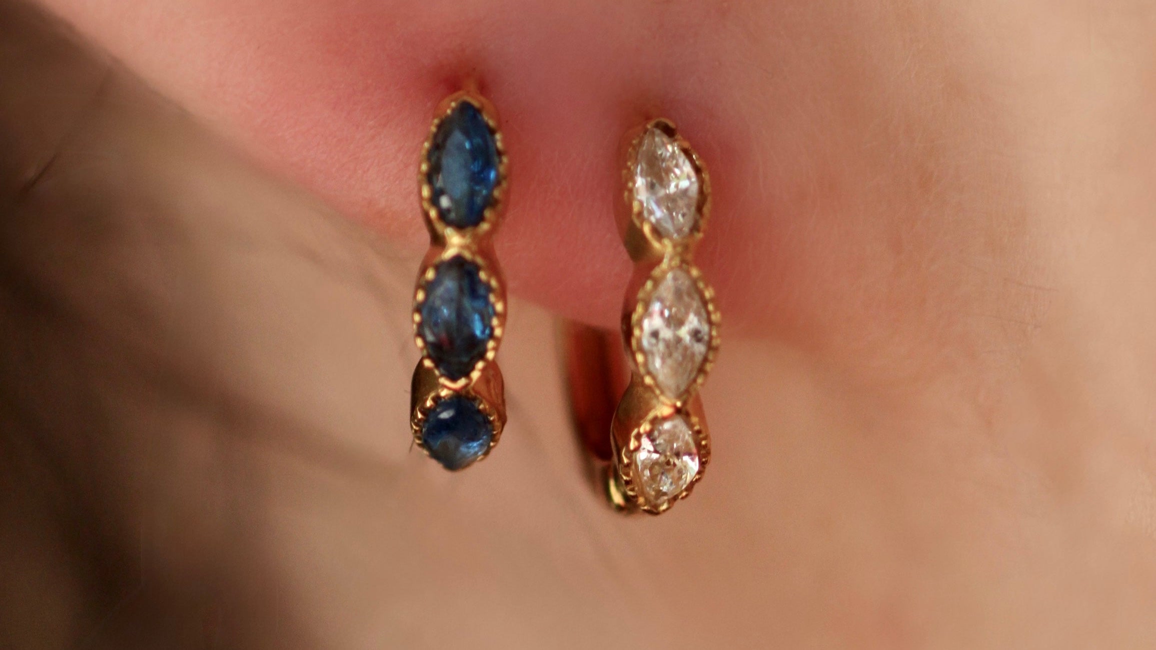 Three diamond beaded border hoops