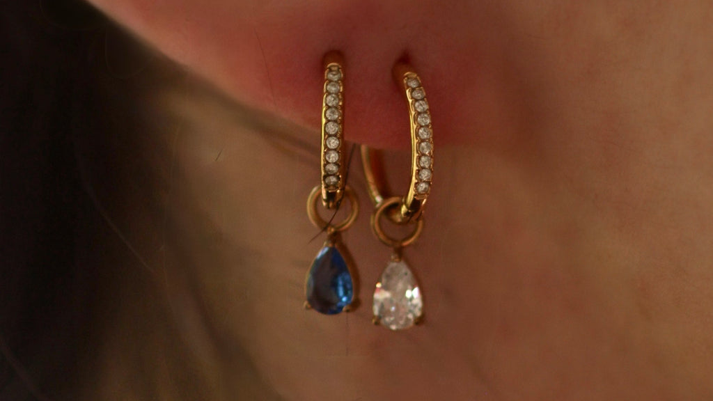 Hanging diamond teardrop hoop