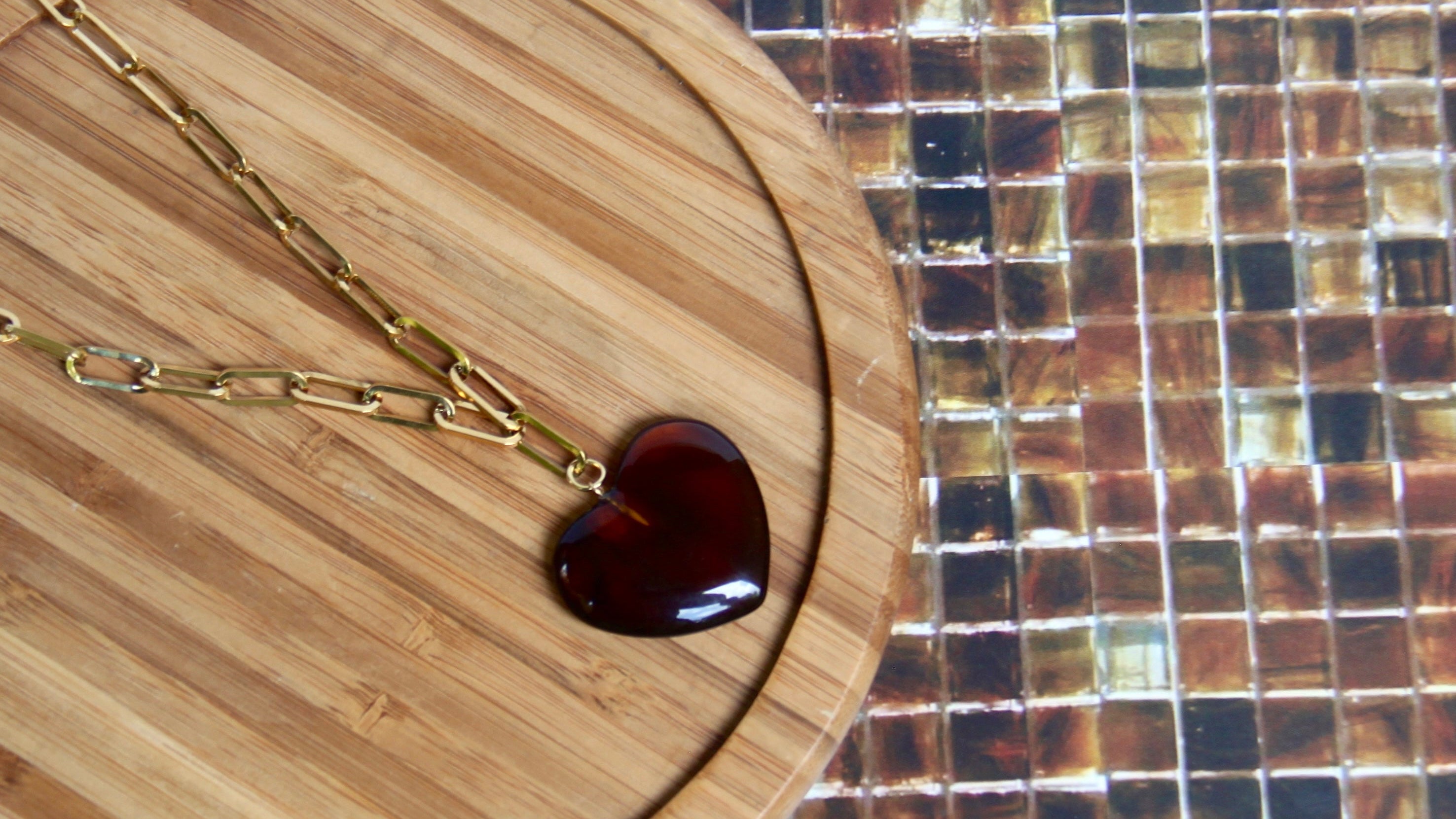 Amber, tigers eye stone statement necklace