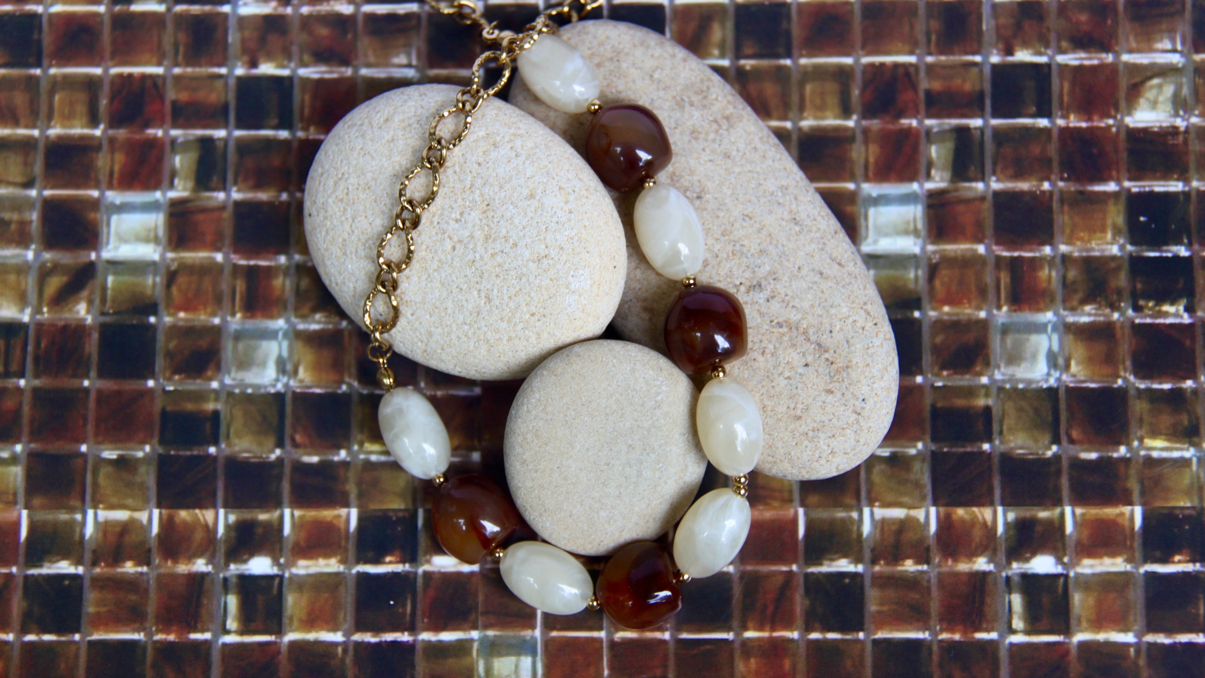 Amber, tigers eye stone statement necklace