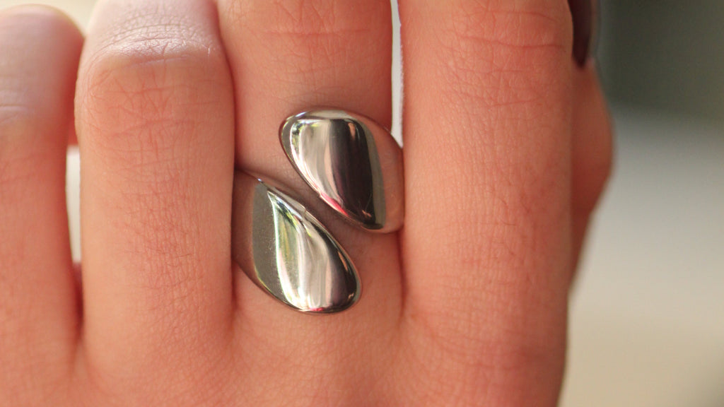 Asymmetrical Ring chunky wrap silver