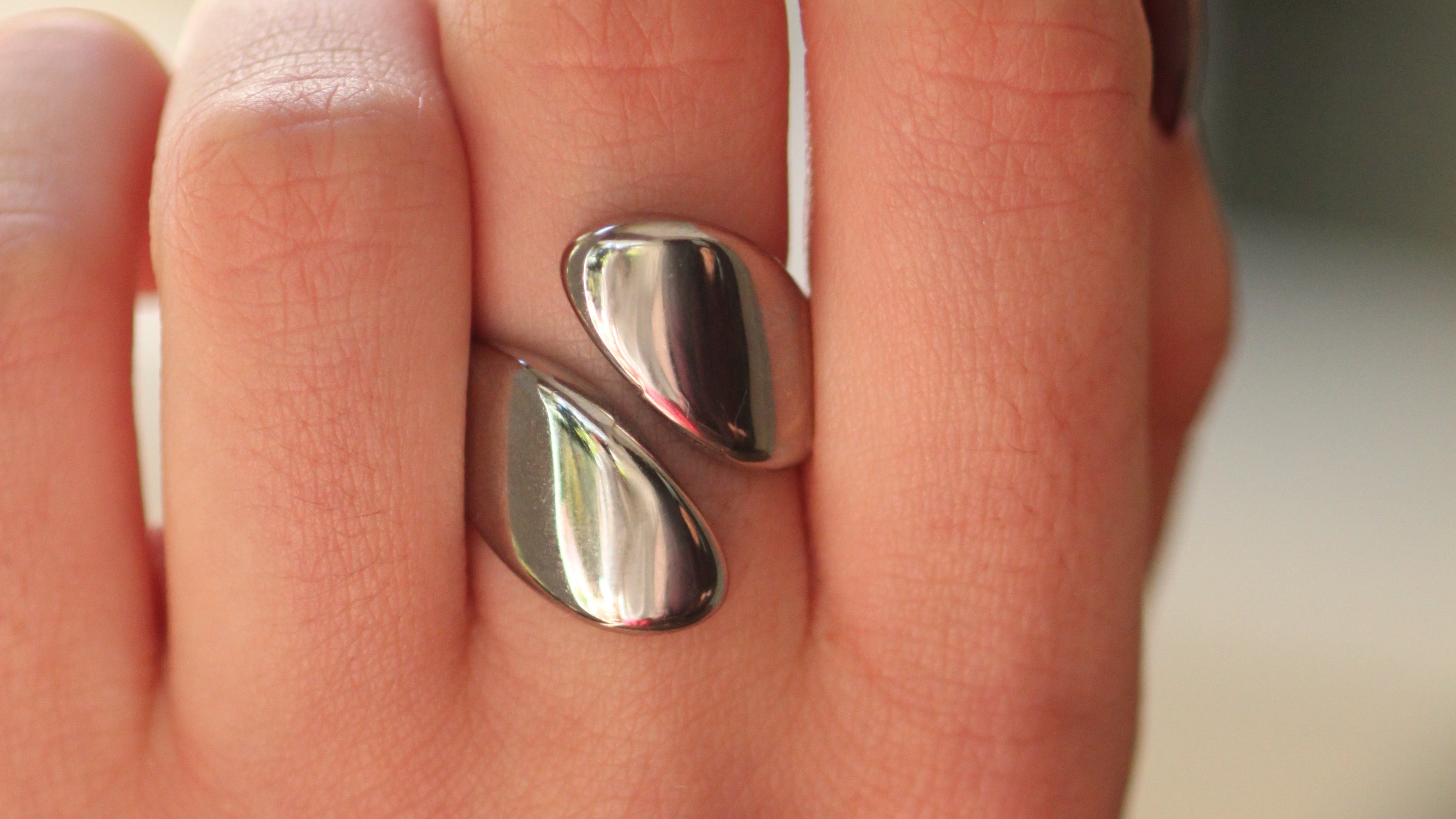 Asymmetrical Ring chunky wrap silver