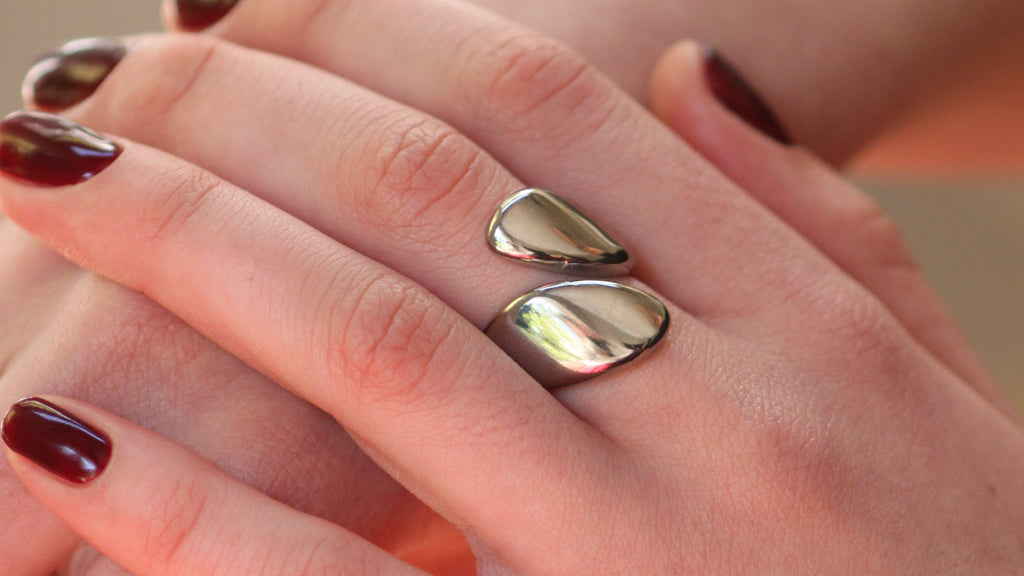 Asymmetrical Ring chunky wrap silver