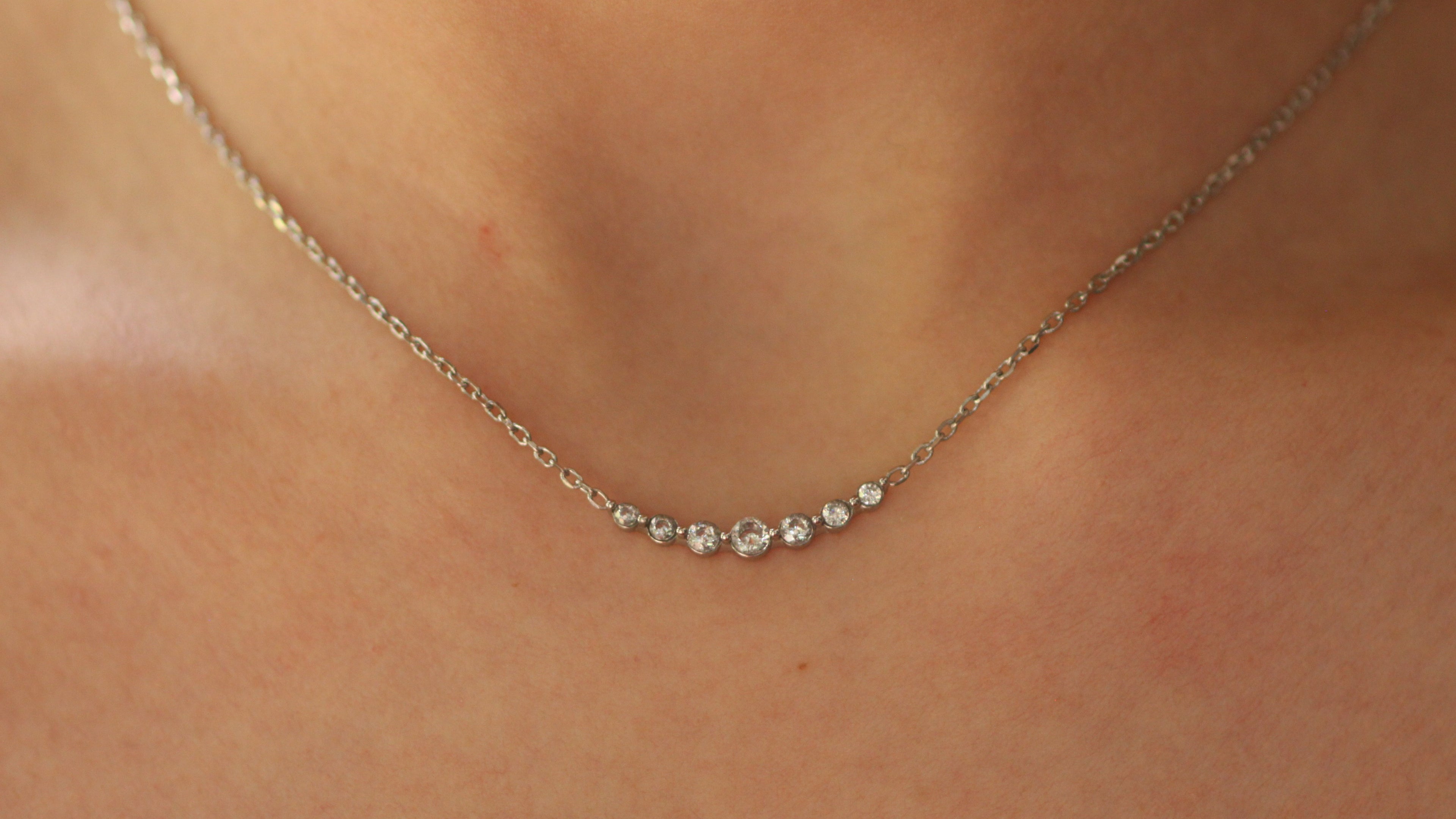 Silver delicate semi-circle diamond pendant