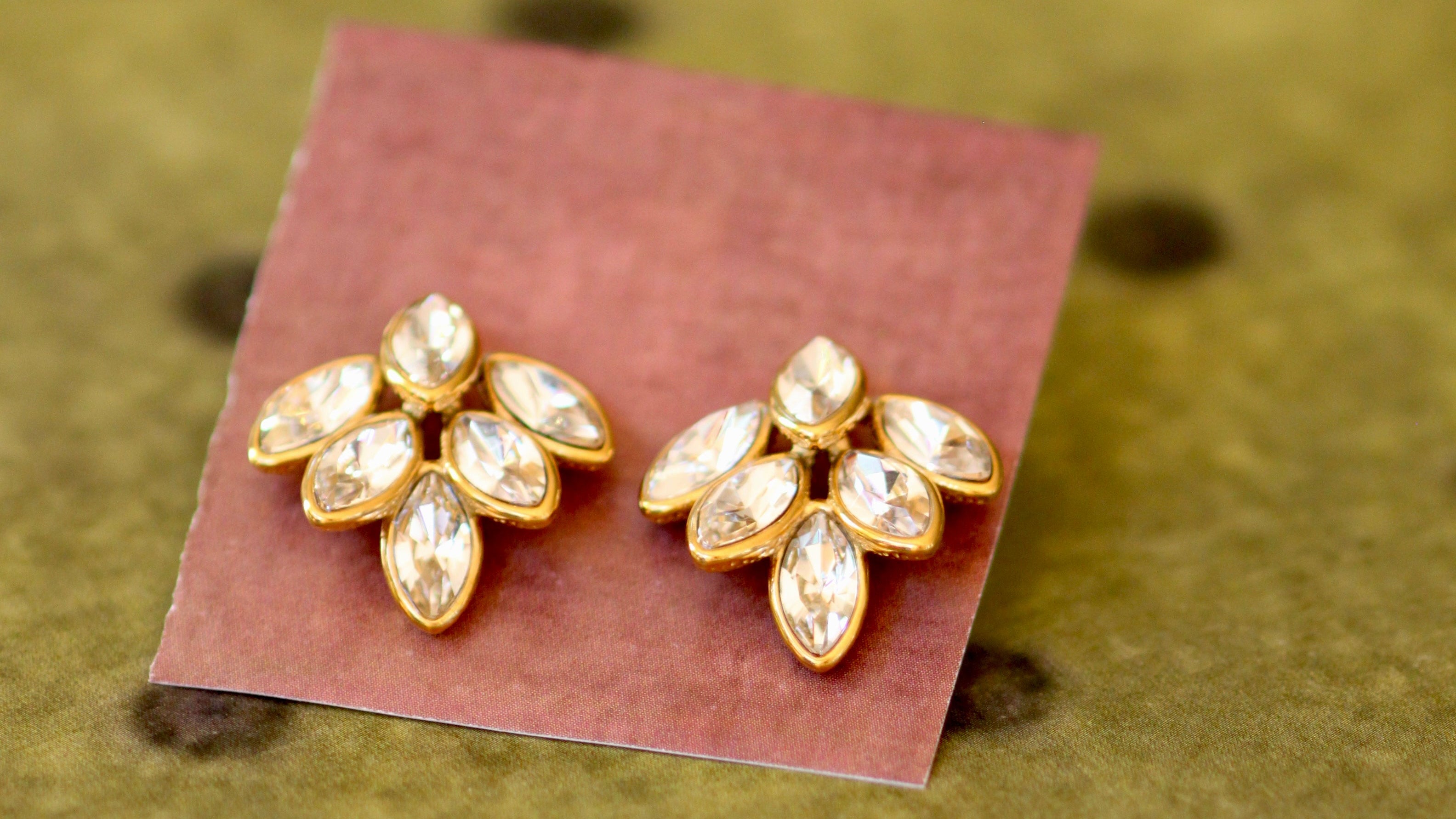 Diamond leaf cluster statement earrings