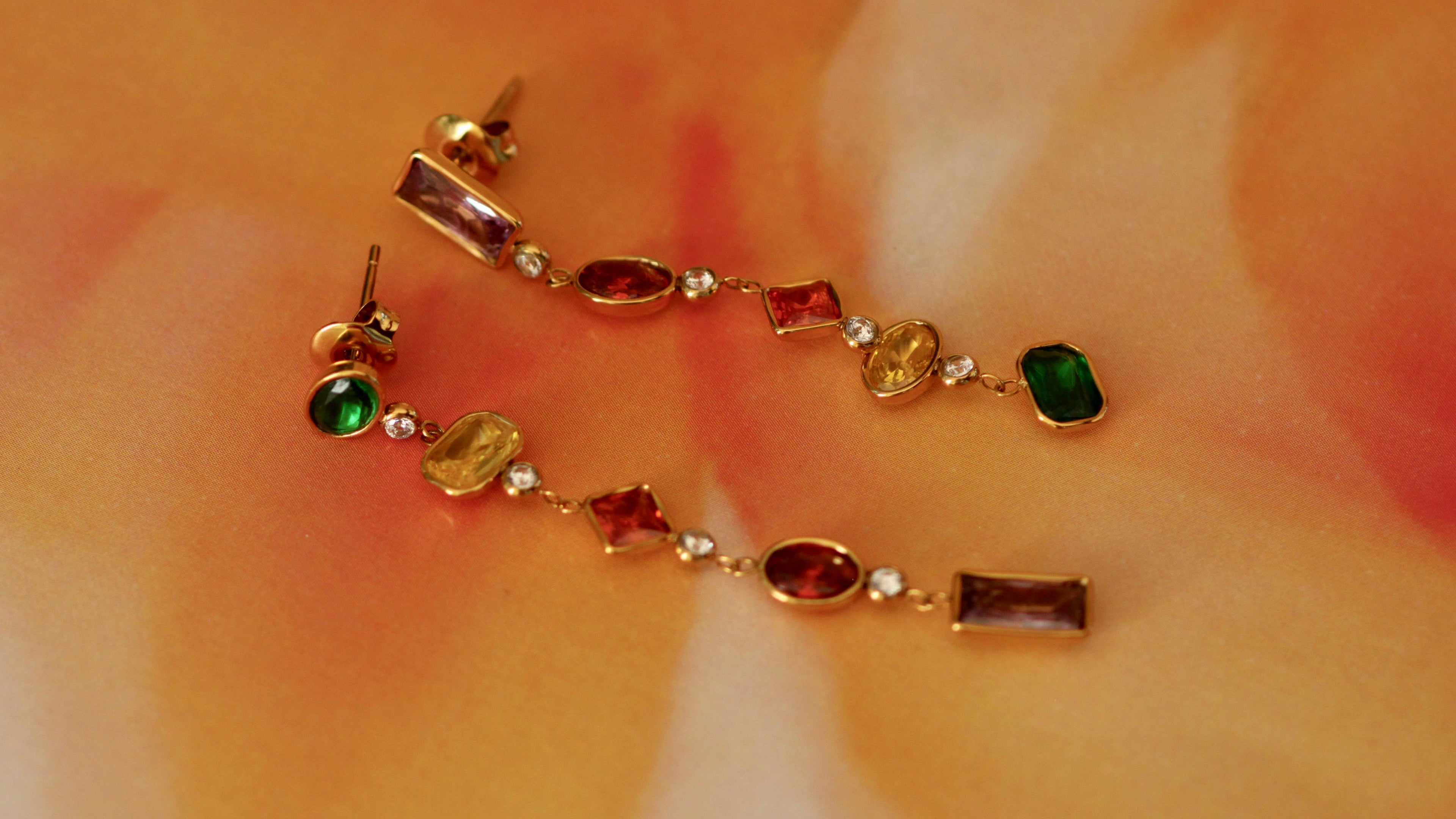 Colourful drop earrings asymmetrycal long