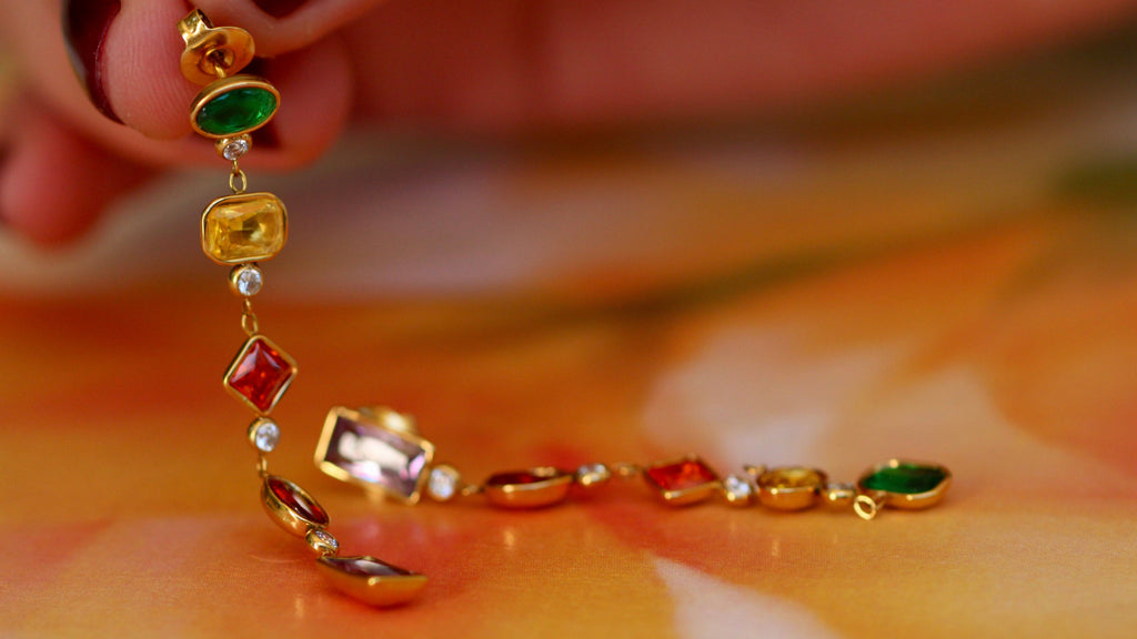 Colourful drop earrings asymmetrycal long