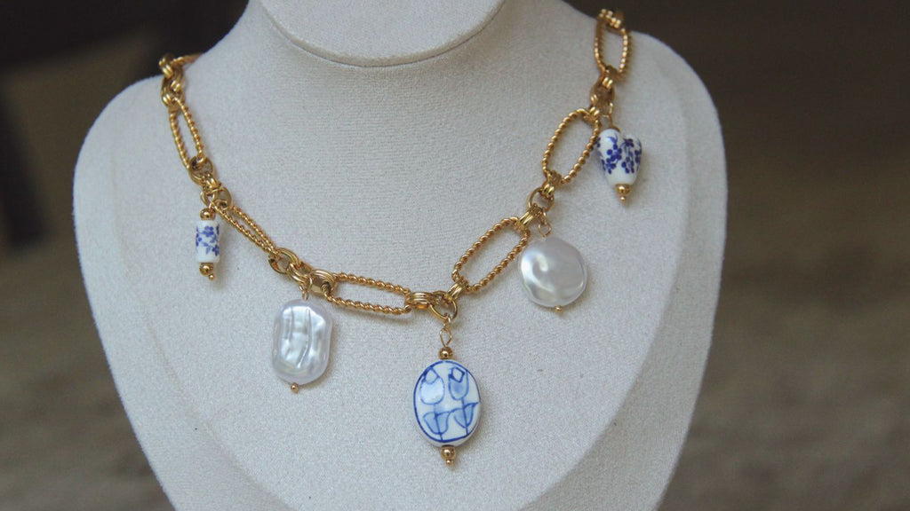 Chunky blue charm necklace