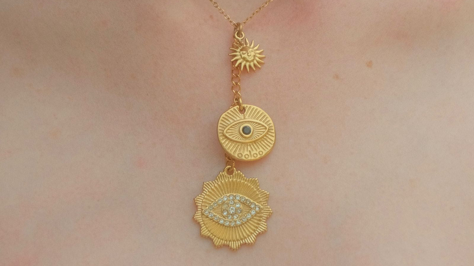 Evil eyes long pendant necklace