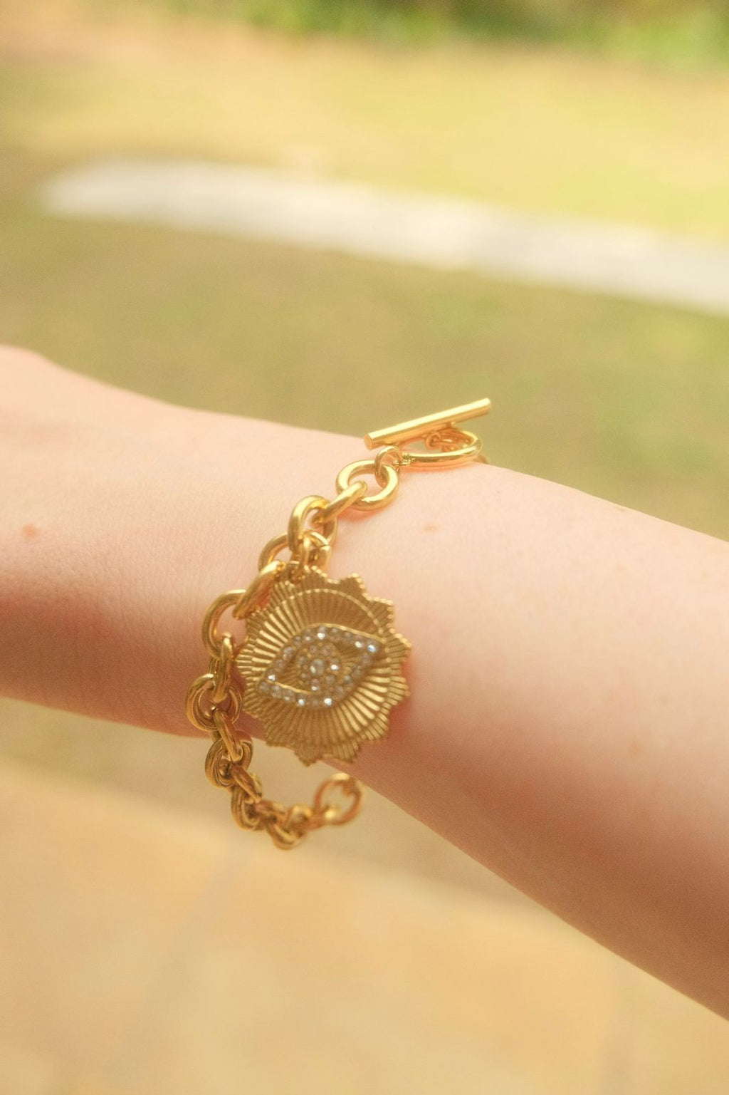 Evil eye chunky pendant bracelet