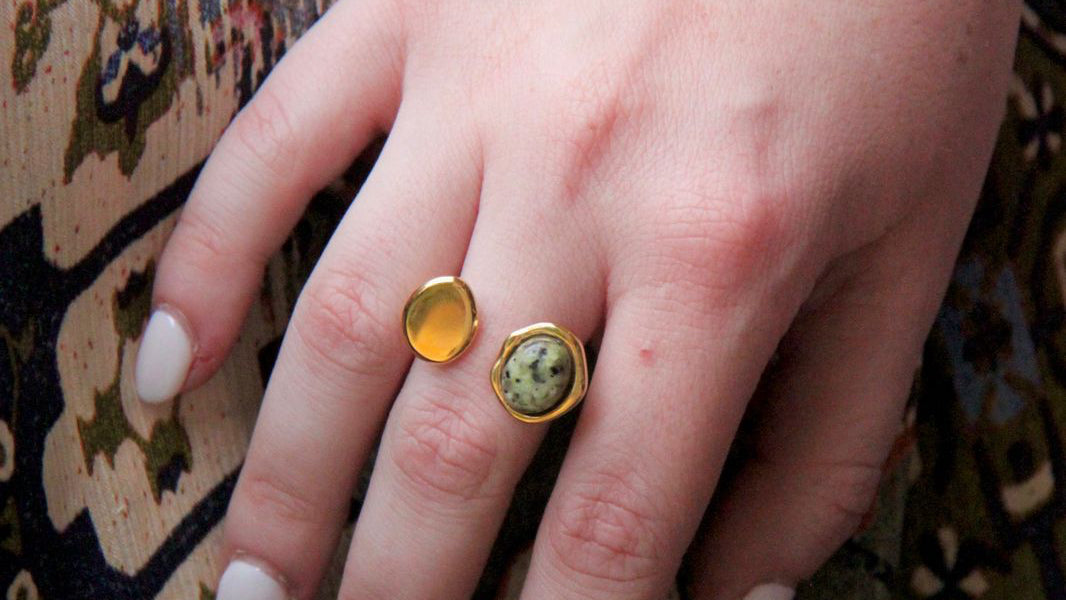 Asymetrical green stone ring